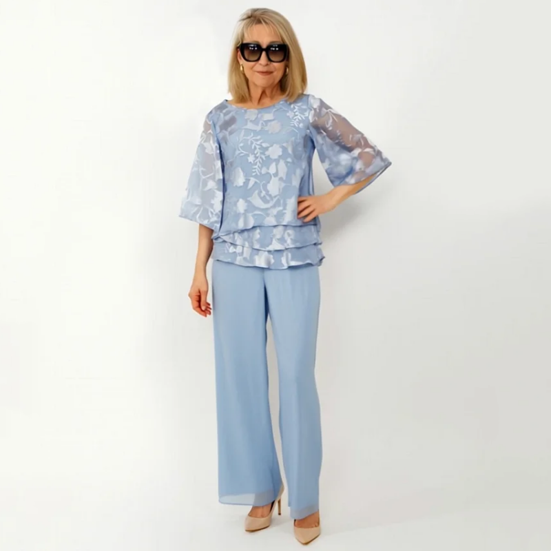 Eleganckie damskie topy z wiązaniem i szerokie spodnie w komplecie