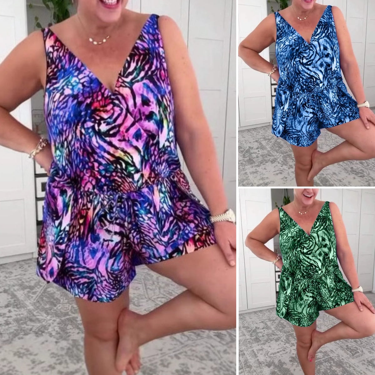 💝 2025 Bezrękawnikowy kostium kąpielowy z nadrukiem i dekoltem w serek