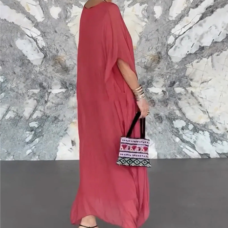 Damska przewiewna luźna sukienka maxi z dekoltem w serek