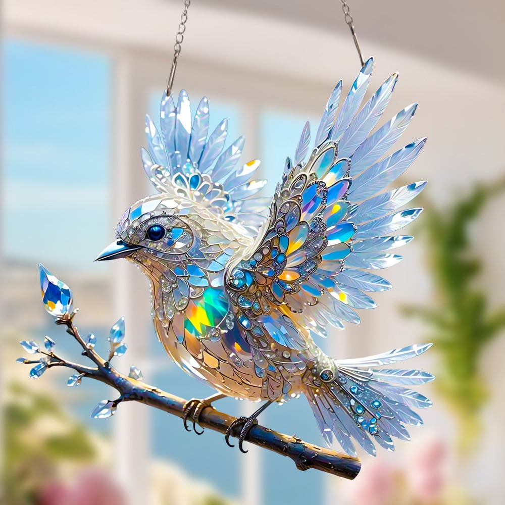 🎁🐦Κοσμήματα με χρωματιστή τέχνη και κρυστάλλινο ουρανό σε σχήμα μπλε πουλί-GR