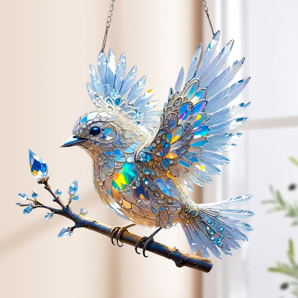 🎁🐦Κοσμήματα με χρωματιστή τέχνη και κρυστάλλινο ουρανό σε σχήμα μπλε πουλί-GR