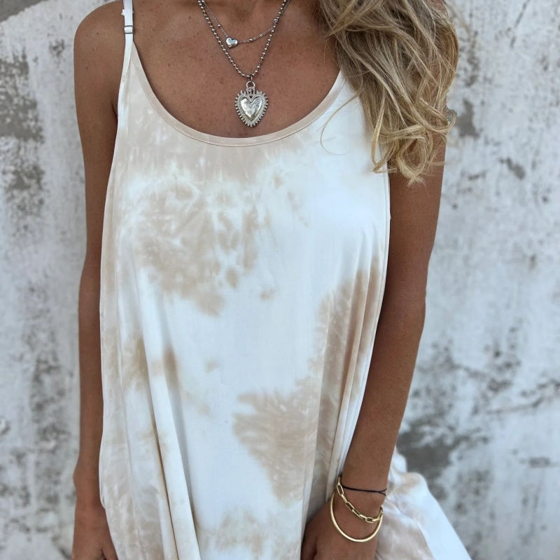 Sukienka damska tie-dye z nadrukiem i gradientem kolorów na ramiączkach typu spaghetti