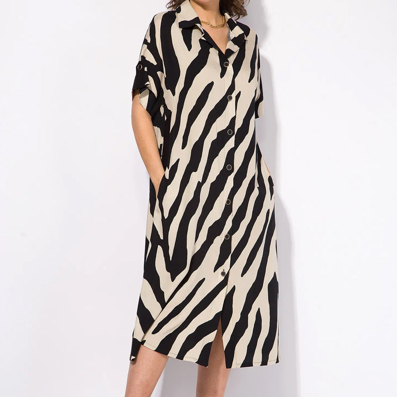 ✨🦓Sukienka z dekoltem w serek, nadrukowanymi paskami i talią