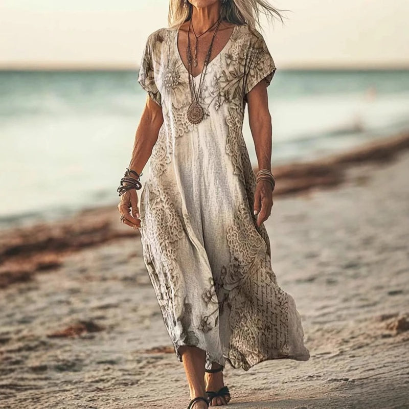 ✨Damska sukienka z krótkim rękawem i nadrukiem V-Neck