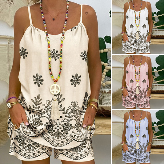 🔥Damska koszulka na ramiączkach i szorty z nadrukiem