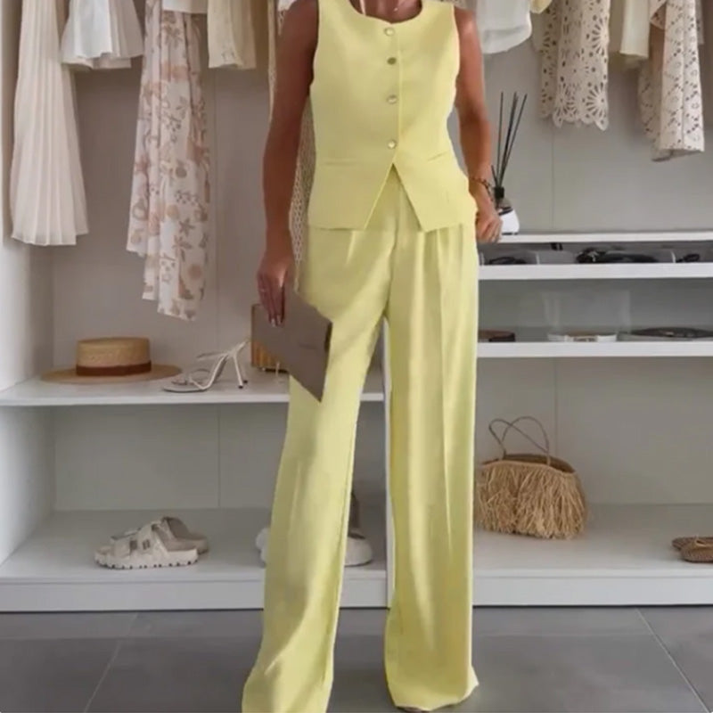 Damski top bez rękawów i spodnie o pełnej długości