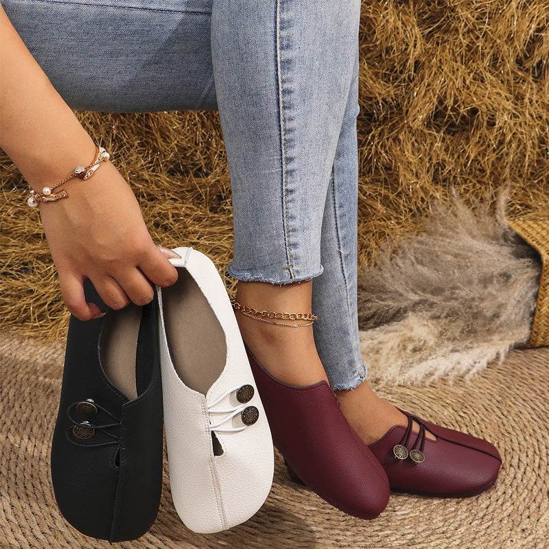 Γυναικεία φλατ δερμάτινα παπούτσια από μαλακό δέρμα-GR