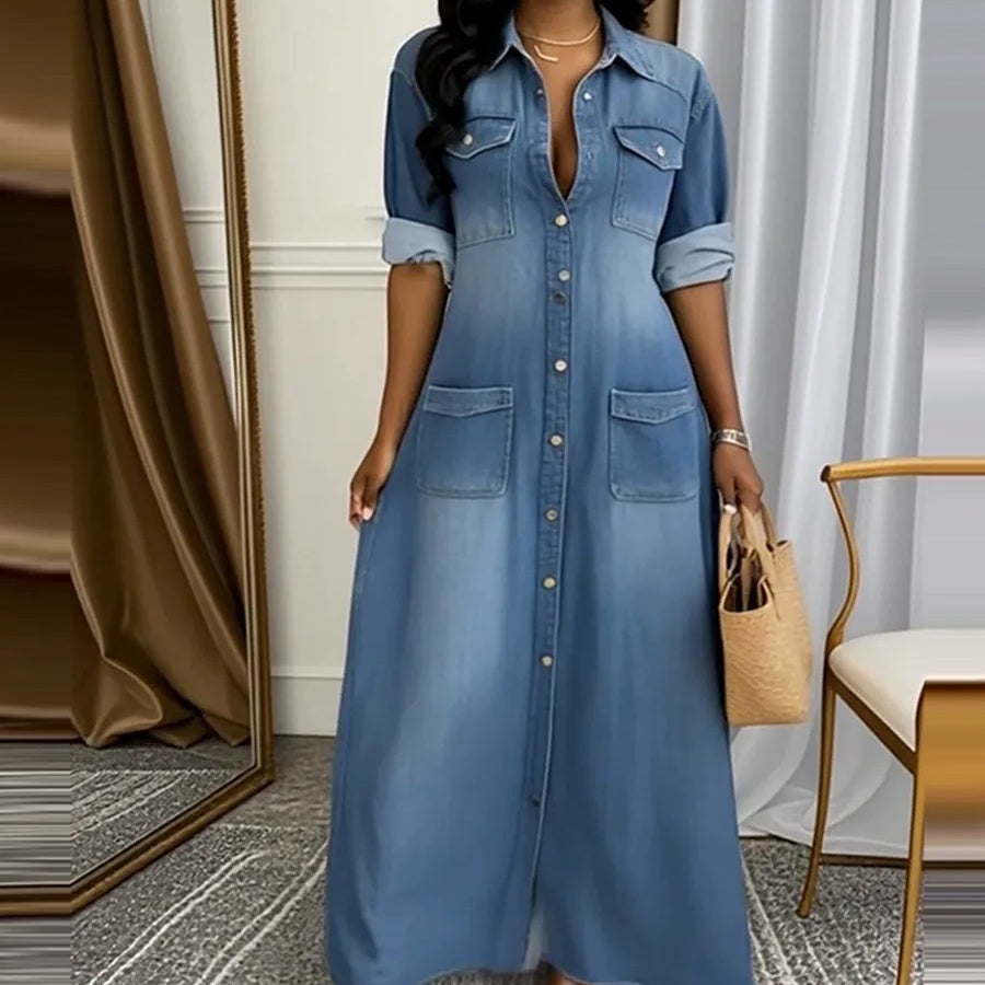 Női Button Down farmer Maxi ruha