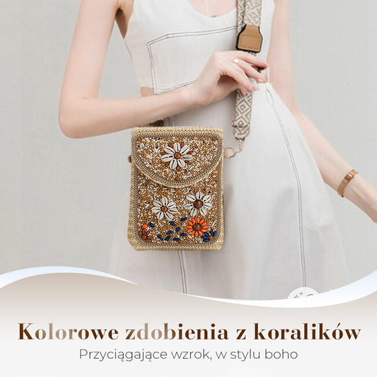 Boho Chic Mała Słomiana Torebka z Koralikami