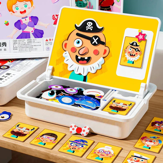 Magnetyczna układanka do ozdabiania twarzy, gra podróżna, dwustronna zabawka edukacyjna dla przedszkolaków