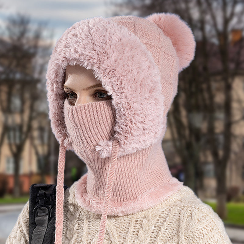 🔥Nowa oferta – stylowa, gruba czapka zimowa z dzianiny – z ciepłą osłoną na twarz i szalikiem