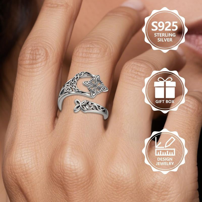 Prstan z odprtim keltskim vzorcem, izdelan iz srebra 925-SI