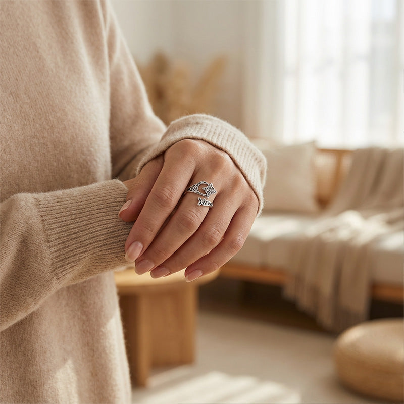 Prstan z odprtim keltskim vzorcem, izdelan iz srebra 925-SI