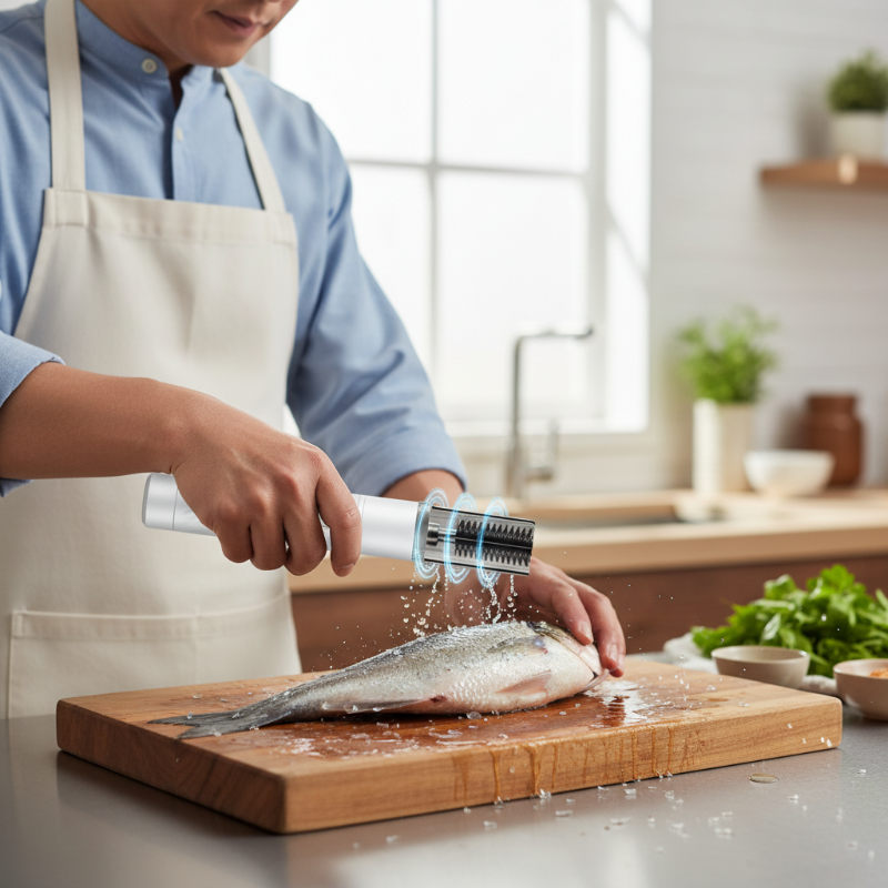 🐟 Újratölthető, automatikus haltisztító pikkelylekaparó eszköz